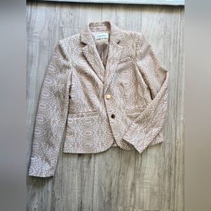 Calvin Klein Tan Patterned Women's Blazer Size 2- 100% Polyster